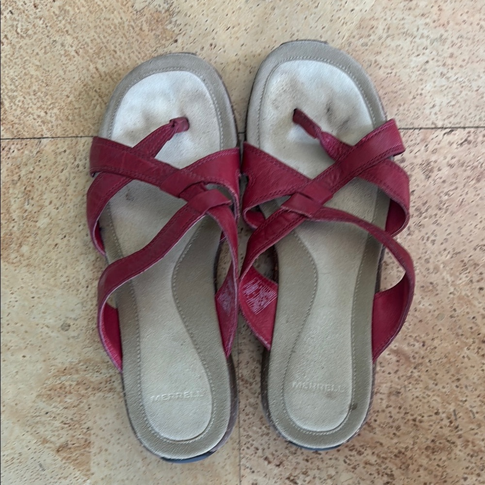 Merrell Red Sandals Comfortable Slip-On Design